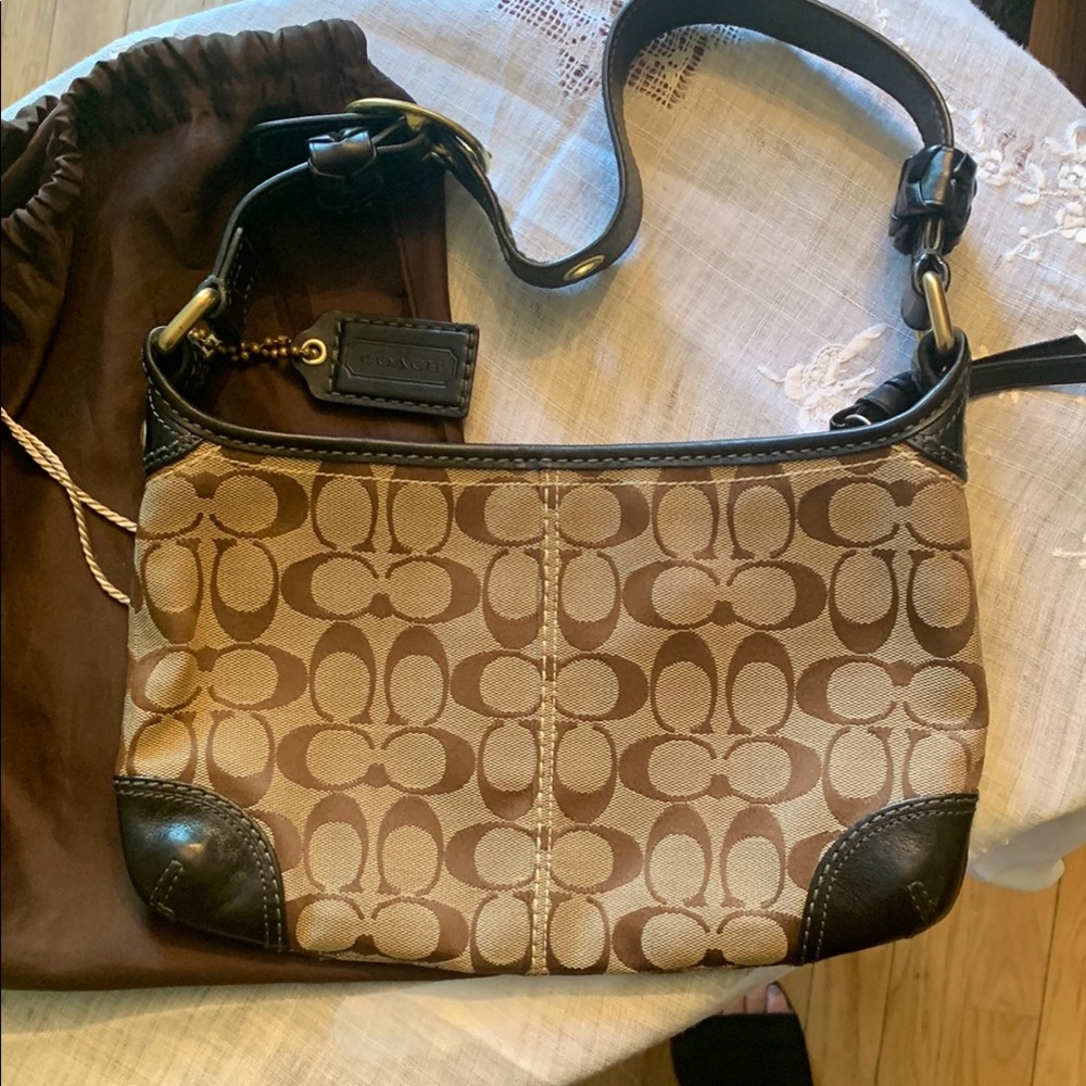 Coach Brown and Black Crossbody Bag with Signature Monogram